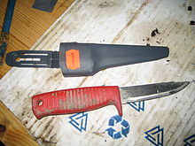Modern Mora knives are often used in construction work Mora knife.jpg