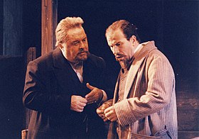 Dimitris Papamichael (Ivan) and Triantafyllopoulos (Yakov) in The Last Ones (Athens, Porta Theatre, 1995)