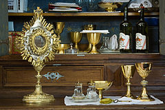 Ostensory or Monstrance and catholic mass paraphernalia