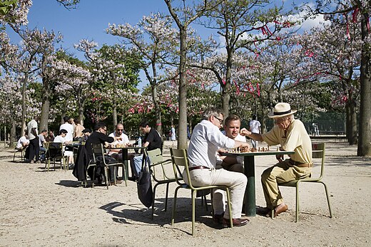 Public chess tables in the Jardin du Luxembourg, Paris