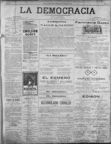 File:Periódico La Democracia, Ponce, Puerto Rico, edición de 10 de enero de 1893 (DP33v2).jpg