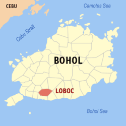 Map of Bohol with Loboc highlighted