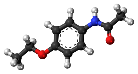 Phenacetin molecule ball.png