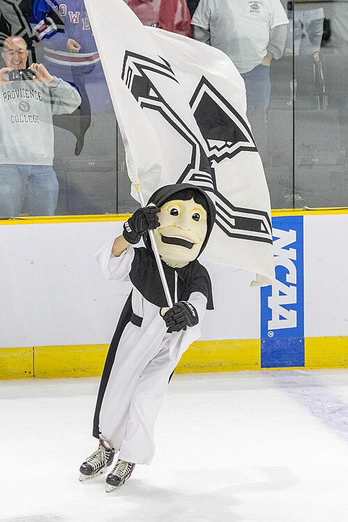 Friar Dom, wearing the traditional cowl of the Dominican brothers, was adopted as the PC Athletics mascot in 2002