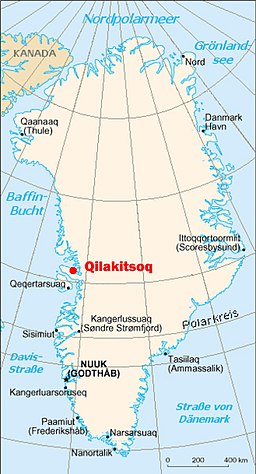 Kart over Grønland som viser kvar Qilakitsoq ligg