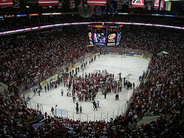 The Hurricanes celebrate following their game seven victory in the 2006 Stanley Cup Finals.