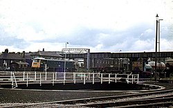 Turntable at Steamtown Carnforth, July 1977 Railway Lines at Carnforth - geograph.org.uk - 774607.jpg
