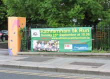 Signage for the 2016 Rathfarnham 5 km Run, organised by Rathfarnham WSAF Athletic Club