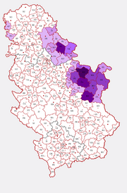 Romanian language in entire Serbia (see also Romanians of Serbia), census 2002



.mw-parser-output .legend{page-break-inside:avoid;break-inside:avoid-column}.mw-parser-output .legend-color{display:inline-block;min-width:1.25em;height:1.25em;line-height:1.25;margin:1px 0;text-align:center;border:1px solid black;background-color:transparent;color:black}.mw-parser-output .legend-text{}  1–5%
  5–10%
  10–15%

  15–25%
  25–35%
  over 35%