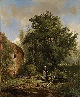 J.W. Bilders, c. 1870-80: 'Boerenerf', olieverfschilderij