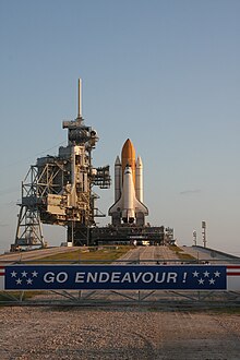 Endeavour at launch pad 39B prior to moving to pad 39A.