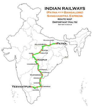 Sanghamitra Ekspresi (Patna - Bangalore) Route map.png