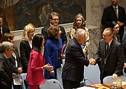 Ambassador Haley and Secretary Tillerson with UN Under-Secretary-General Feltman Before Chairing a UN Security Council Meeting Secretary Tillerson Shakes Hands with UN Under-Secretary-General Feltman Before Chairing a UN Security Council Meeting on Denuclearization of the DPRK (33940127130).jpg