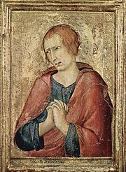 St. John the Evangelist: "See what love the Father has given us, that we should be called children of God; and so we are!" (1 John 3:1) Simone Martini 058.jpg