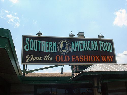 "Southern cuisine" is recognized by many Americans as suggested by this sign on a restaurant in the Florida Panhandle.