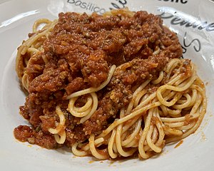 Spaghetti Bolognese - Pizzeria Bella Italia (Crépieux-la-Pape) en février 2022.jpg