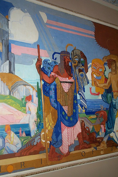 Part of James Daugherty's The Spirit of Drama – Europe, one of four murals in the lobby of the State Theater.