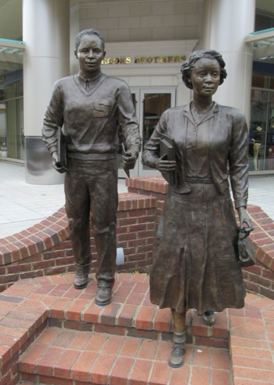 A statue of the high school students at Sterling High that protested segregation laws during the civil rights movement in Greenville, SC
