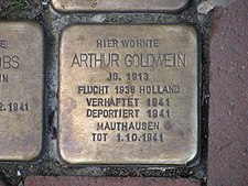 Stolperstein Arthur Goldwein, 1, Lister Meile 77-79, Oststadt, Hannover.jpg