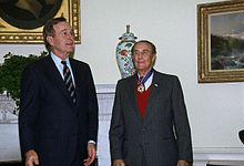 Thurmond receives the Presidential Medal of Freedom from President George H. W. Bush, 1993 StromThurmond GeorgeBush.jpg