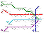 Nettverket fra 2003 til 2007, med utvidelse av Linje B til Los Incas.