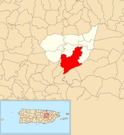 Location of Sumidero within the municipality of Aguas Buenas shown in red
