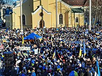 A demonstration in support of Ukraine in Tallinn, Estonia on 26 February 2022