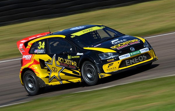 Foust in action during the 2014 World RX of Great Britain. Later that same year he won the World RX of Finland.