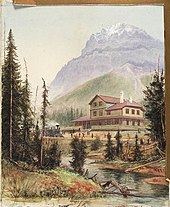 Mount Stephen House in 1887. Opened a year earlier, it was one of the first hotels operated by Canadian Pacific Hotels. The Field Hotel below Mount Stephen, British Columbia.jpg