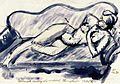 Скица на полегнала голота в измивания с четки и мастило, Лайош Тихани, 1910