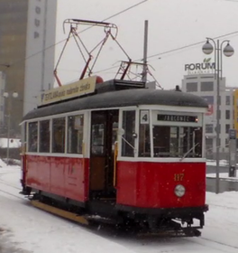 Wagen 117 der Straßenbahn Jablonec nad Nisou, hier als Museumsfahrzeug in Liberec (2013)