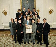 The Oklahoma Sooners men's gymnastics team at the White House in 2008. UO men's gymnastics at the WH.jpg