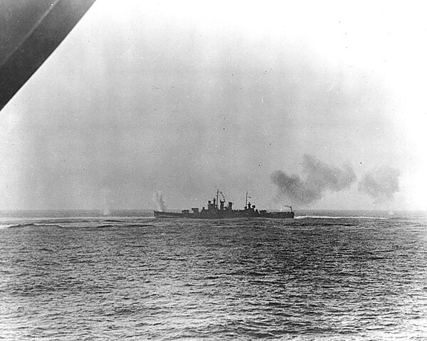 The heavy cruiser USS Wichita under fire off Casablanca.