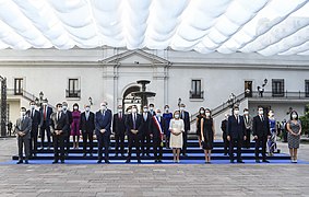 Última fotografía oficial del gabinete de ministros de Sebastián Piñera, realizada el 11 de marzo de 2022 en el Palacio de La Moneda.