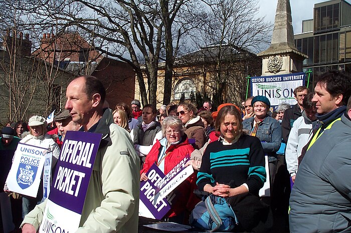 A rally by UNISON in support of better terms and conditions of work for their members