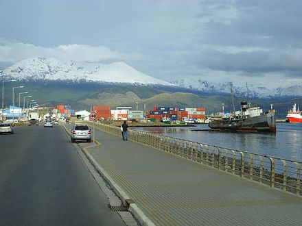 View of the harbor on a rainy day in January - even in the middle of the Austral summer snow is possible in the area