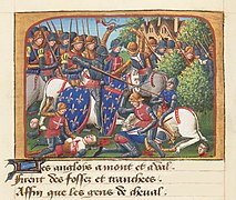 The French soldiers started to use white crosses, during the Hundred Years' War, to distinguish themselves from the English soldiers wearing red crosses.