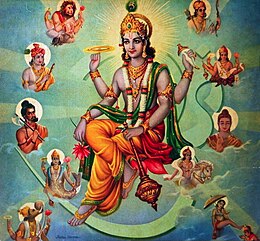 Vishnu umgeben von seinen Avataren