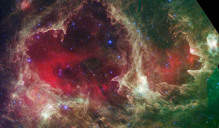 Область звездообразования W5 в созвездии Кассиопеи. Инфракрасная фотография, сделанная космическим телескопом Спитцер