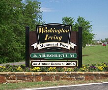 Welcome sign at Washington Irving Memorial Park and Arboretum Washington Irving Memorial Park sign.jpg