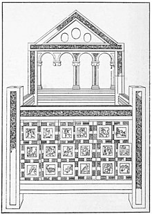 The Pope's throne in St. Peter's Basilica, Vatican City, last publicly exposed in 1867. (From Wood Carvings in English Churches, 1910) Wood Carvings in English Churches II-112.jpg