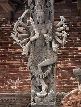 Wood carved roof decoration on the Chandeshwari Temple.