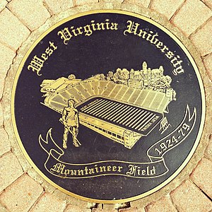 Plaque marking where Mountaineer Field was between 1924-1979