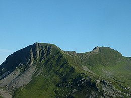 Y Garn (left), the usual starting point for the Nantlle Ridge walk, seen from the slopes of Mynydd Mawr