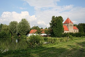 The Saint Gaugericus' church (XIth century) in Aubechies, Belgium.