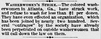 Text from the Evening Star (D.C.) on Aug 9, 1881, regarding the Atlanta strike. 1881 Washerwomen's Strike - Evening Star.jpg