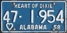 1958 Alabama passenger license plate.jpg
