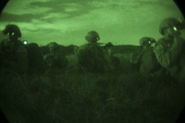 Night vision photograph of U.S. Marines of the 1st Marine Division during a night reconnaissance training mission, 2016 1st Recon Battalion owns the night 160928-M-OI329-002.jpg