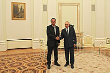 Bolsonaro with Russian President Vladimir Putin in Moscow, 16 February 2022 2022 Reuniao com o Presidente da Federacao Russa, Vladimir Putin 04.jpg