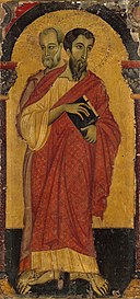4 Master of Saint Francis. Double-sided Polyptych. Saints Bartholomew and Simon 1265-75, Metropolitan Mus. NY.jpg